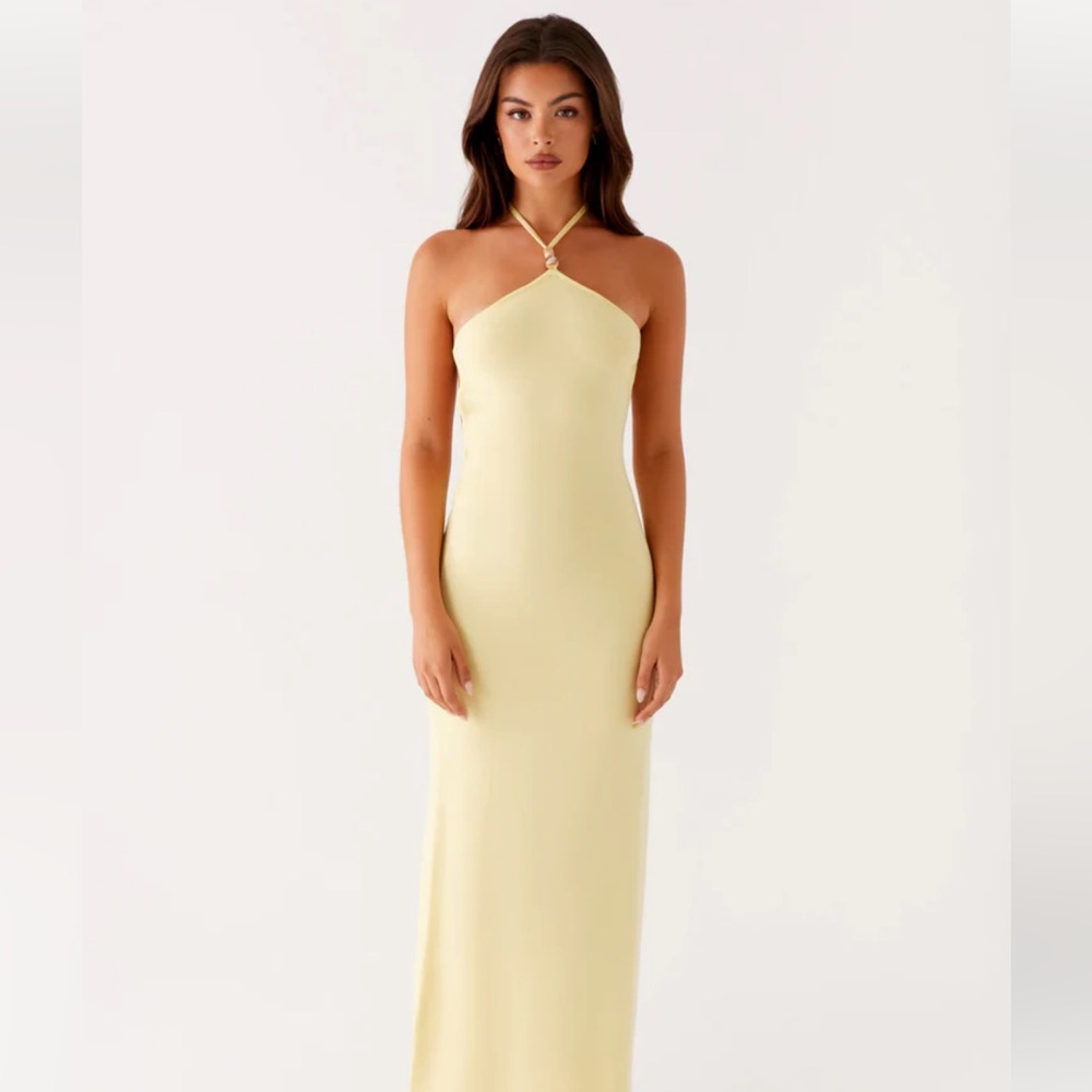Peppermayo Strapless Maxi Dress in Pale Yellow